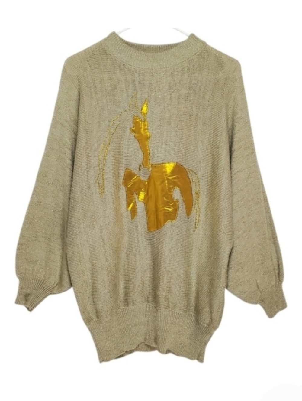 7636 * Pioneer Wear Vintage Horse Graphic Knit Sweater Tan Gold Size L